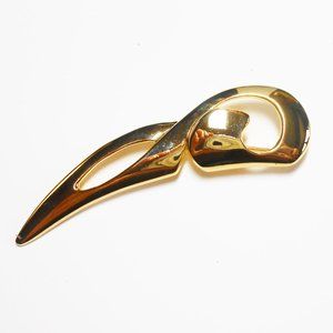 Chunky Shiny Gold Tone Givenchy Free Form Brooch